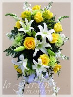 Gentle Thoughts Stand-up Spray Funeral Flower Arrangement - by Le Jardin Florist